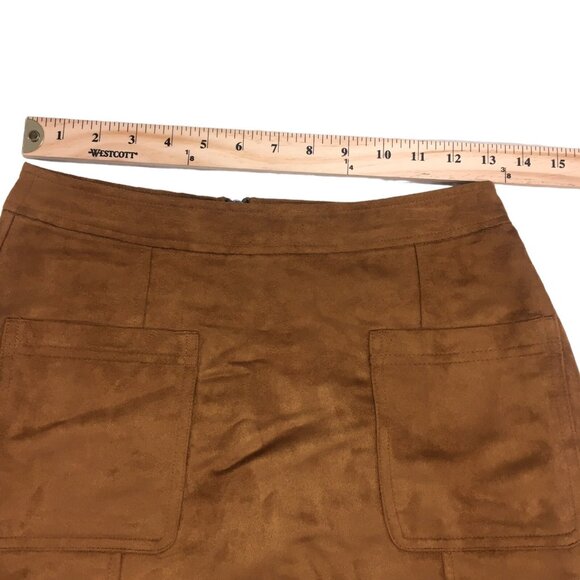 Faux Suede A Line Mini Skirt Y2K Size 0 Zipper Pockets Brown Cognac Old Navy - Picture 4 of 12